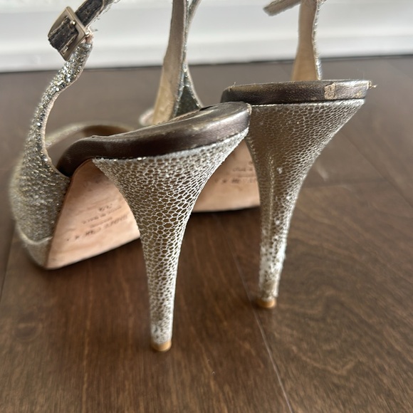 JIMMY CHOO Nova Slingback Heel Peep Toe Platinum Silver Glitter Size 39 - Picture 4 of 11